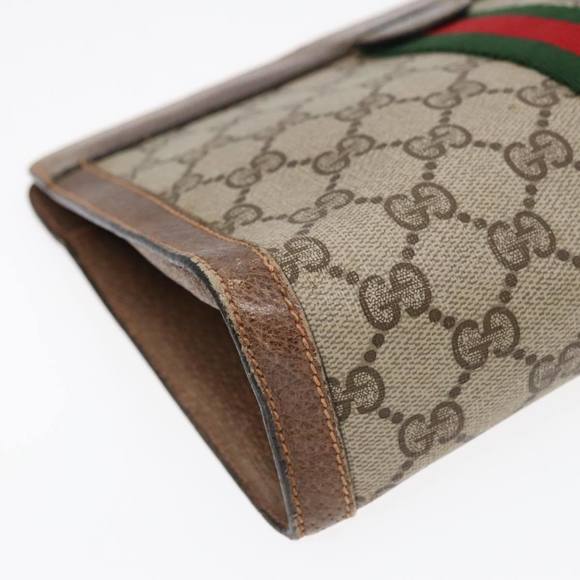 GUCCI GG Canvas Web Sherry Line Clutch Bag PVC Leather Beige Green Auth 90836 - Picture 15 of 16